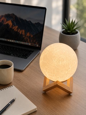 Kaliteyi Bul 3D Ay Işığı LED Masa Lambası Ahşap Standlı