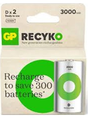 Gp 3000 Mah Büyük Boy Şarjlı Pil 2 Li Paket D Boy GP300DHCR21-2TLB2