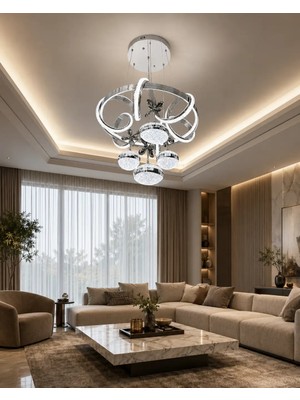 Reel Avize Cizgili Profil Sarmal Çift Yönlü 3 Top LED Avize Kristal Silikonlu - 3 Renk Anahtardan