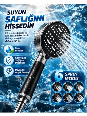 Astraltech 6 Sprey Modlu Filtreli Duş Başlığı Büyük Su Paneli Silikon Nozullu Modern Tasarım
