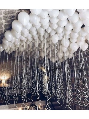Pazariz 50 Adet Beyaz Renk Metalik Lateks Balon Parti Süslemeleri Uçan Balon