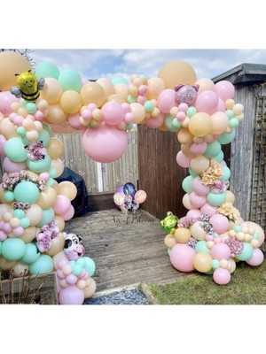 Pazariz Pastel Soft Makaron Balon Pembe Somon Mint Yeşili Balon Zinciri 150 Adet