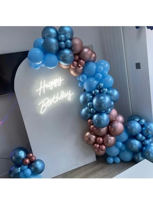 Pazariz Krom Rose Gold Mavi ve Makaron Mavi Balon Zinciri 100 Adet