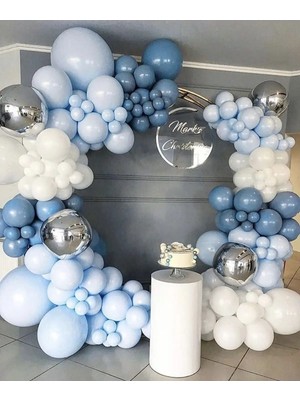 Pazariz Pastel Beyaz Makaron Mavi ve Derin Okyanus Balon Zinciri 100 Adet