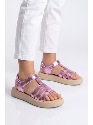 Cool Lila Cırt Bantlı Yumuşak Rahat Tabanlı Kız Çocuk Sandalet Queen F