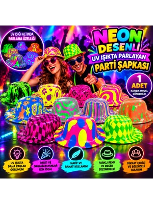 NW NessiWorld Neon Desenli Uv Işıkta Parlayan Parti Şapkası – Karışık 1 Adet