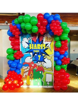 Pazariz Pastel Kırmızı Mavi ve Yeşil Balon Zinciri 100 Adet