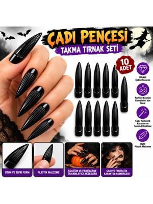 NW NessiWorld Siyah Plastik Cadı Takma Tırnak 10’lu Set