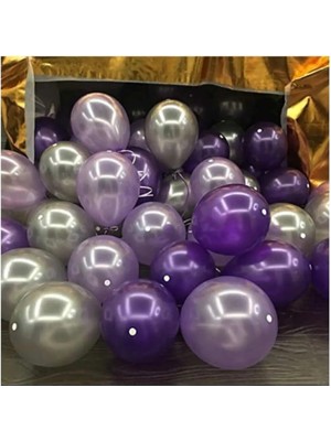 Pazariz 50 Adet Metalik Balon (Mor - Gümüş Karışık) Uçan Balon