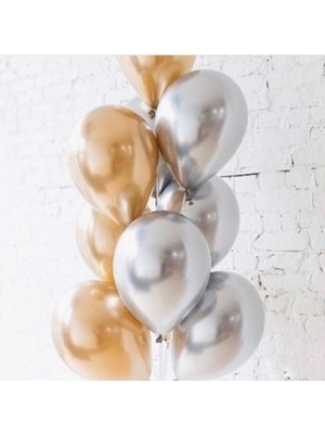Pazariz Balon Parti Balonu Krom Balon Gold-Gümüş Balon 10 Adet