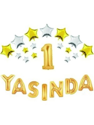 Pazariz Yıldızlı Yasında Gold Folyo Balon Set O Harfi Gümüş Renk