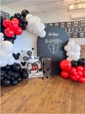 Pazariz Pastel Kırmızı Beyaz ve Siyah Balon Zinciri 100 Adet
