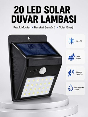Bin1çeşit Su Geçirmez IP65 20 LED Solar Sensörlü Bahçe ve Veranda Aydınlatma Yeni Nesil