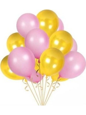 Pazariz Fırsat Ayı Balon Metalik Sedefli Kaliteli Balon Pembe Sarı 50 Adet Balon