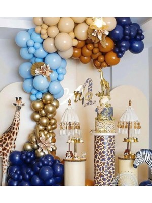 Pazariz Pastell Balon Krom Balon Konsept Balon Zinciri Mavi Karamel Ten Lacivert Krom Gold 100 Adet