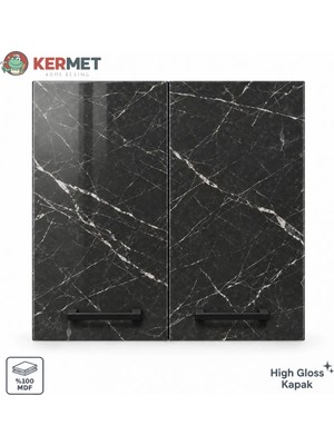 Kermet Home Kermethome 60 cm %100 Mdf Mutfak Üst Dolabı 2 Kapaklı Raflı Efes Antik Siyah