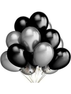 Pazariz 50 Adet Metalik Sedefli Uçan Balon (Siyah -Gümüş Karışık) Balon
