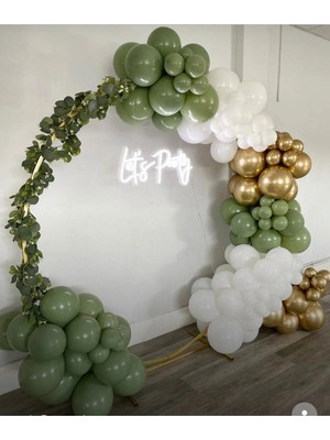 Pazariz Krom Gold Retro Okaliptus ve Beyaz Balon Zinciri 100 Adet