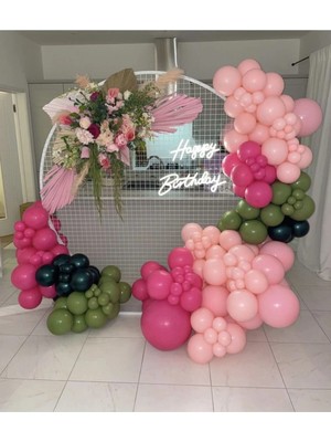 Pazariz Makaron Pembe Küf Yeşili Fuşya ve Siyah Balon Zinciri 100 Adet