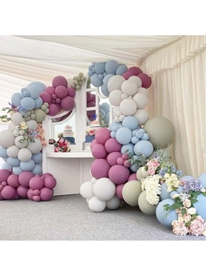 Pazariz Pastel Yaban Çileği Mavi Cam Deniz Kumu ve Küf Yeşili Balon Zinciri 100 Adet