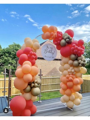 Pazariz Krom Gold Pastel Somon Ten Rengi ve Kırmızı Balon Zinciri 100 Adet