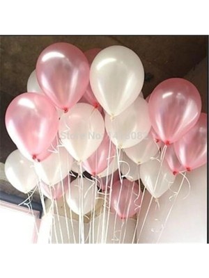 Pazariz 50 Adet Metalik Sedefli Uçan Balon (Pembe -Beyaz Karışık) Balon