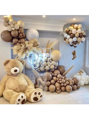 Pazariz Pastel Karamel Sütlü Kahve Duman ve Beyaz Renk Balon Zinciri 100 Adet