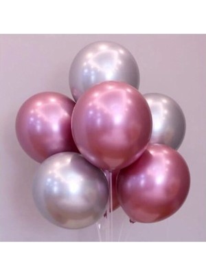 Pazariz Fırsat Ayı Balon Parti Balonu Krom Balon Gümüş-Pembe Balon 10 Adet