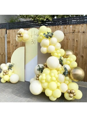 Pazariz Krom Gold Limon Konsepti Makaron Sarı Balon Zinciri 100 Adet