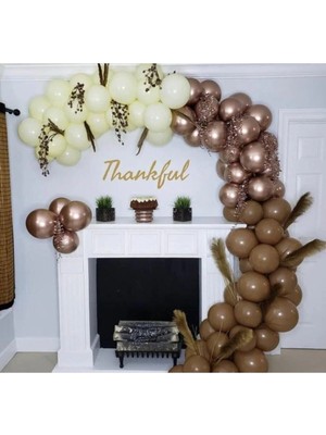 Pazariz Krom Gold Pastel Kahverengi Makaron Sarı Balon Zinciri 100 Adet