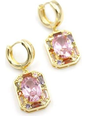 Bin1çeşit Taşlı Küpe - Pembe — Renk: Pembe