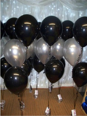 Pazariz 50 Adet Metalik Balon (Siyah - Gümüş Gri Karışık) Uçan Balon
