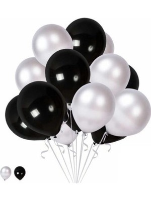 Pazariz Balon Metalik Sedefli Uçan Balon Gümüş - Siyah Karışık Balon 100 Adet