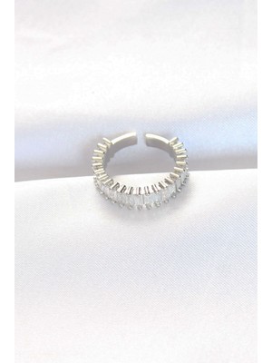 Bin1çeşit Sıralı Baget Taşlı Silver Renk Ayarlanabilir Yüzük