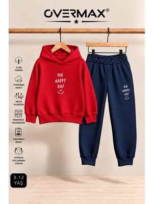Overmax Oh Happy Day Baskılı Kapüşonlu Sweatshirt Eşofman Takımı- 3-12 Yaş