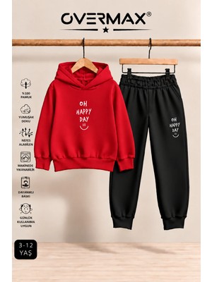 Overmax Oh Happy Day Baskılı Kapüşonlu Sweatshirt Eşofman Takımı- 3-12 Yaş