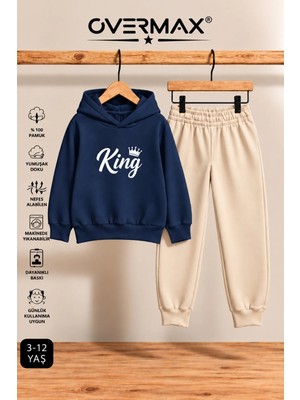 Overmax King Baskılı Çocuk Kapüşonlu Sweatshirt-Eşofman Takımı – 3-12 Yaş
