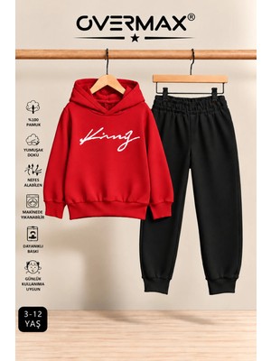 Overmax Italik King Baskılı Kapüşonlu Sweatshirt Eşofman Takımı – 3-12 Yaş