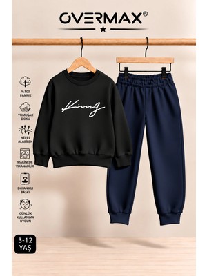 Overmax Italik King Baskılı Kapüşonsuz Sweatshirt Eşofman Takımı – 3-12 Yaş