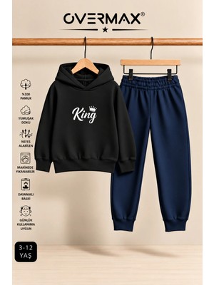 Overmax King Baskılı Çocuk Kapüşonlu Sweatshirt-Eşofman Takımı – 3-12 Yaş