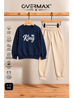 Overmax King Baskılı Çocuk Eşofman Takımı – Kapüşonsuz Sweatshirt & Eşofman Altı