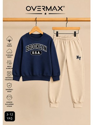 Overmax Brooklyn Baskılı Çocuk Kapüşonsuz Eşofman Takımı – 3-12 Yaş