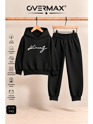 Overmax Italik King Baskılı Kapüşonlu Sweatshirt Eşofman Takımı – 3-12 Yaş