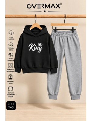 Overmax King Baskılı Çocuk Kapüşonlu Sweatshirt-Eşofman Takımı – 3-12 Yaş