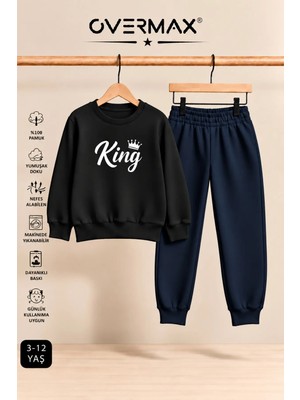 Overmax King Baskılı Çocuk Eşofman Takımı – Kapüşonsuz Sweatshirt & Eşofman Altı