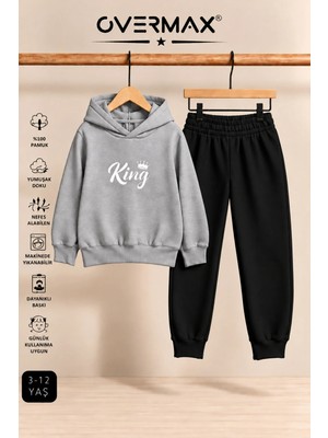 Overmax King Baskılı Çocuk Kapüşonlu Sweatshirt-Eşofman Takımı – 3-12 Yaş