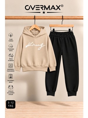 Overmax Italik King Baskılı Kapüşonlu Sweatshirt Eşofman Takımı – 3-12 Yaş