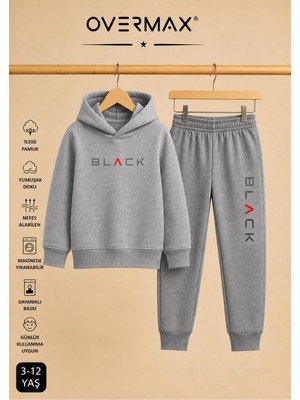 Overmax Çocuk Kapüşonlu Black Baskılı Eşofman Takımı– 3-12 Yaş