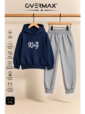 Overmax King Baskılı Çocuk Kapüşonlu Sweatshirt-Eşofman Takımı – 3-12 Yaş
