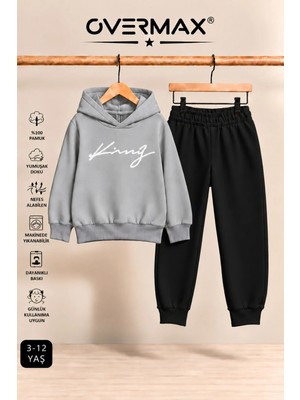 Overmax Italik King Baskılı Kapüşonlu Sweatshirt Eşofman Takımı – 3-12 Yaş
